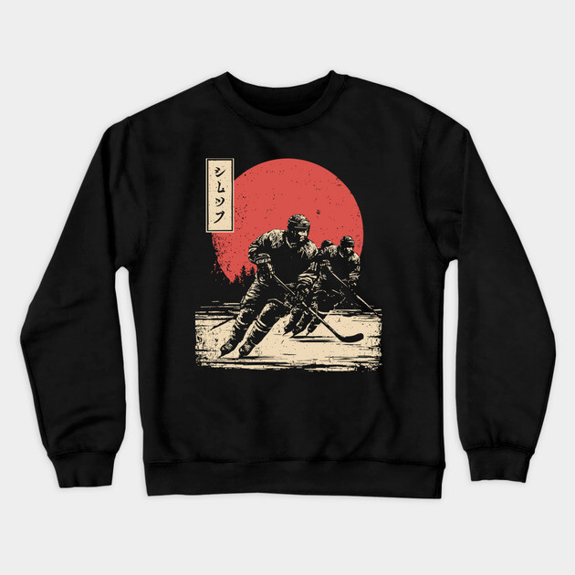 Ice Hockey Samurai Showdown in Ukiyo-e Crewneck Sweatshirt by TuncGK