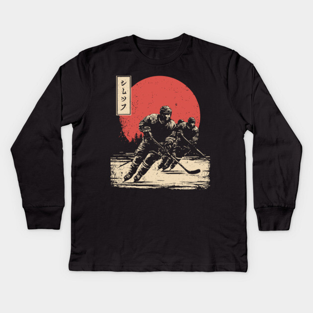 Ice Hockey Samurai Showdown in Ukiyo-e Kids Long Sleeve T-Shirt by TuncGK