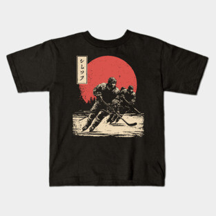 Ice Hockey Samurai Showdown in Ukiyo-e Kids T-Shirt