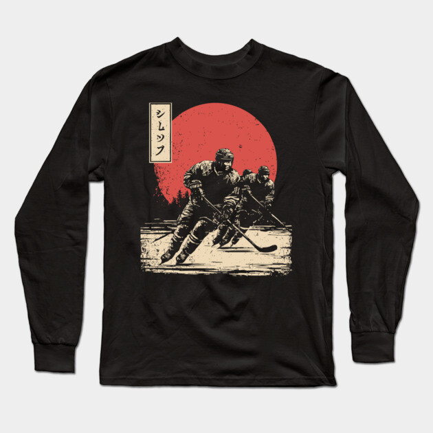 Ice Hockey Samurai Showdown in Ukiyo-e Long Sleeve T-Shirt by TuncGK