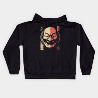 Duality of Joy and Sorrow in Japanese Mask Art Kids Hoodie