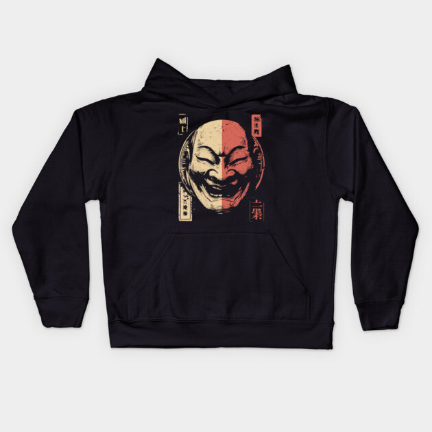 Duality of Joy and Sorrow in Japanese Mask Art Kids Hoodie by TuncGK