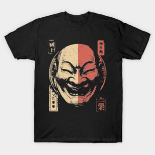 Duality of Joy and Sorrow in Japanese Mask Art T-Shirt