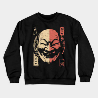 Duality of Joy and Sorrow in Japanese Mask Art Crewneck Sweatshirt