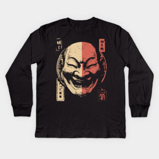 Duality of Joy and Sorrow in Japanese Mask Art Kids Long Sleeve T-Shirt
