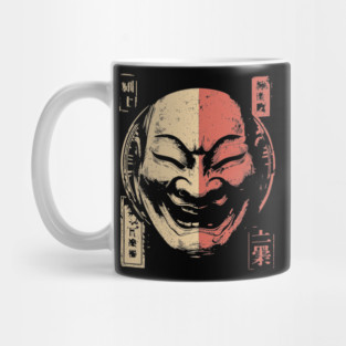 Duality of Joy and Sorrow in Japanese Mask Art Mug