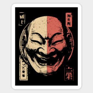 Duality of Joy and Sorrow in Japanese Mask Art Sticker