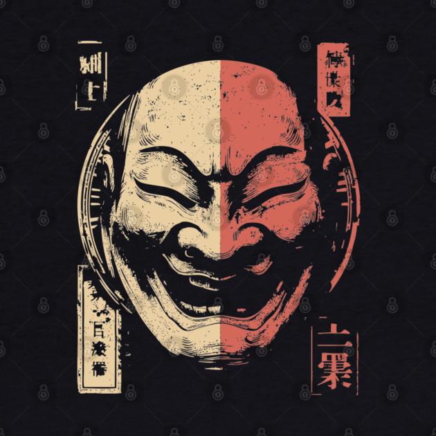 Duality of Joy and Sorrow in Japanese Mask Art by TuncGK