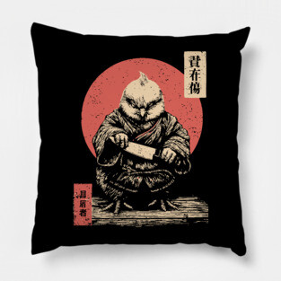 Samurai Chick with a Blade in Ukiyo-e Style Pillow