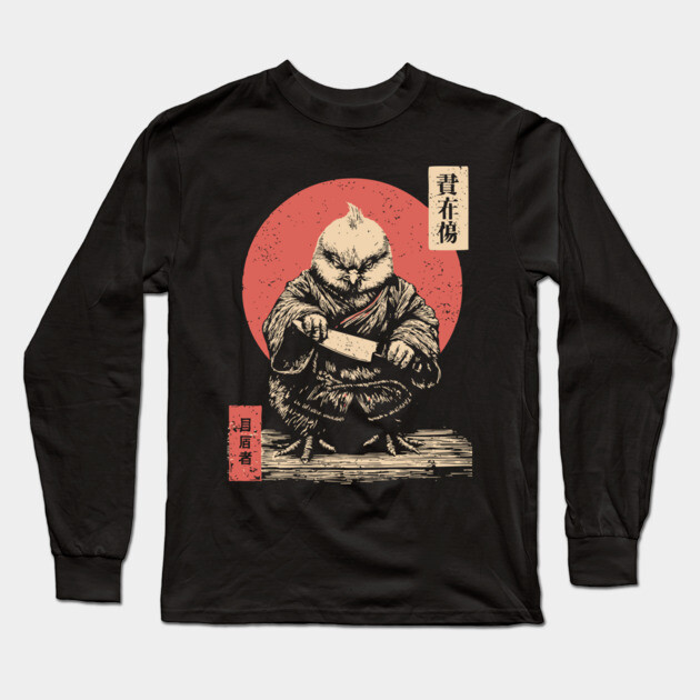 Samurai Chick with a Blade in Ukiyo-e Style Long Sleeve T-Shirt by TuncGK