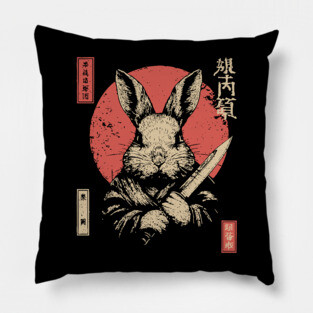 Killer Rabbit Ronin in Vintage Japanese Style Pillow