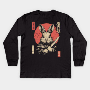 Killer Rabbit Ronin in Vintage Japanese Style Kids Long Sleeve T-Shirt