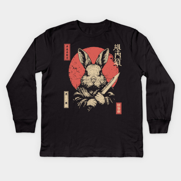 Killer Rabbit Ronin in Vintage Japanese Style Kids Long Sleeve T-Shirt by TuncGK