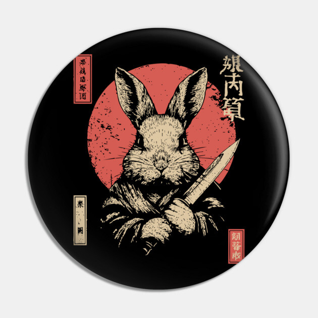 Killer Rabbit Ronin in Vintage Japanese Style Pin by TuncGK