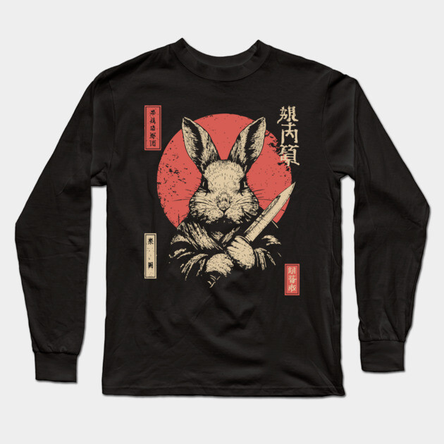 Killer Rabbit Ronin in Vintage Japanese Style Long Sleeve T-Shirt by TuncGK
