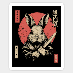 Killer Rabbit Ronin in Vintage Japanese Style Magnet