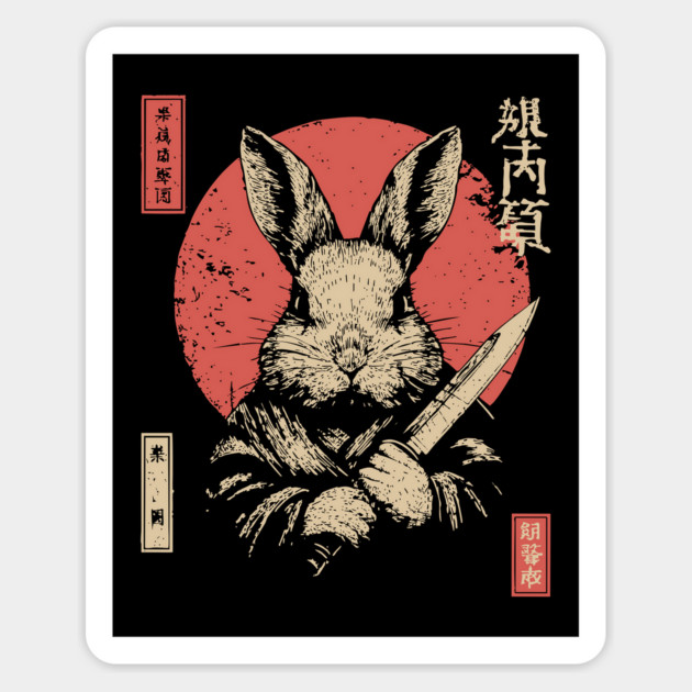 Killer Rabbit Ronin in Vintage Japanese Style Magnet by TuncGK