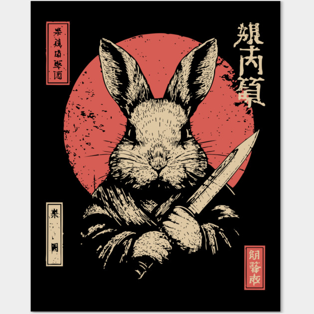 Killer Rabbit Ronin in Vintage Japanese Style Wall Art by TuncGK