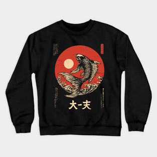 Leaping Koi Fish Over Waves in Ukiyo-e Crewneck Sweatshirt
