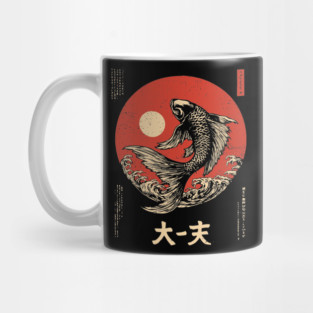 Leaping Koi Fish Over Waves in Ukiyo-e Mug