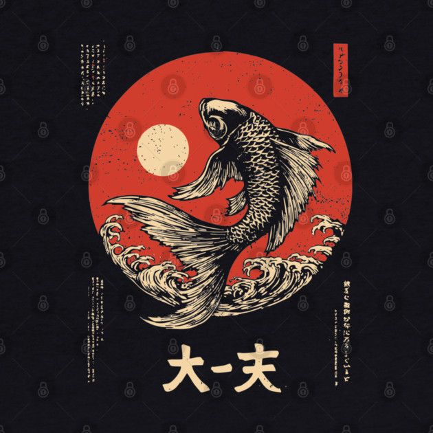 Leaping Koi Fish Over Waves in Ukiyo-e by TuncGK