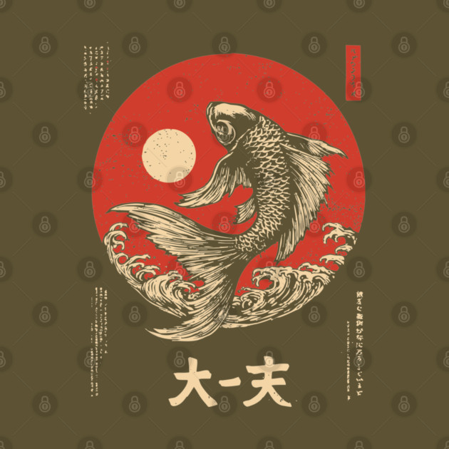 Leaping Koi Fish Over Waves in Ukiyo-e by TuncGK