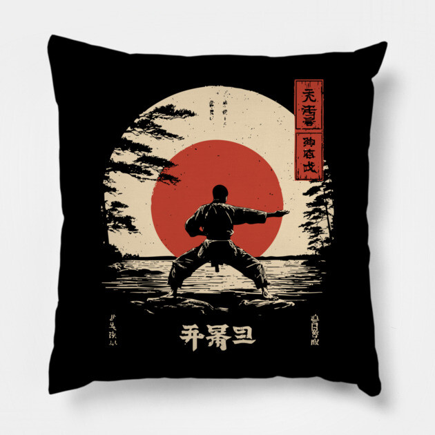 Martial Arts Master in Ukiyo-e Serenity Pillow by TuncGK