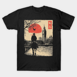 Victorian London Rider in Ukiyo-e Style T-Shirt