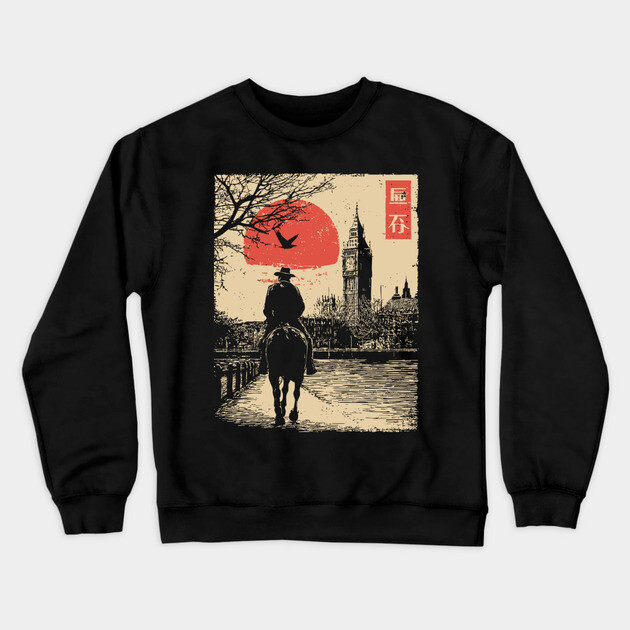 Victorian London Rider in Ukiyo-e Style Crewneck Sweatshirt by TuncGK