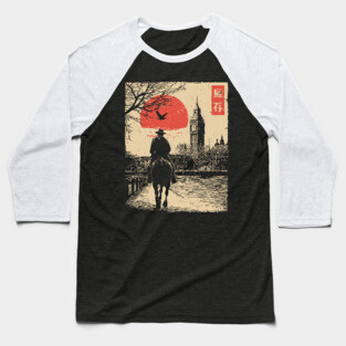 Victorian London Rider in Ukiyo-e Style Baseball T-Shirt