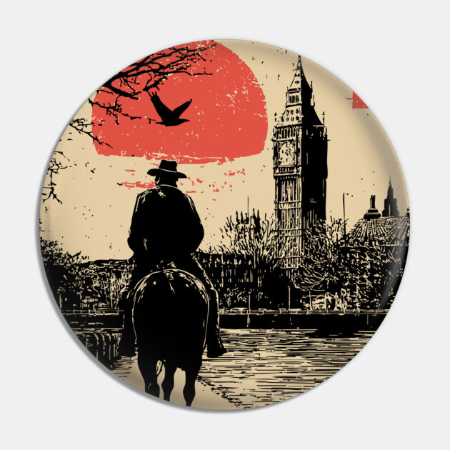 Victorian London Rider in Ukiyo-e Style Pin by TuncGK