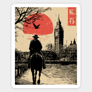 Victorian London Rider in Ukiyo-e Style Sticker