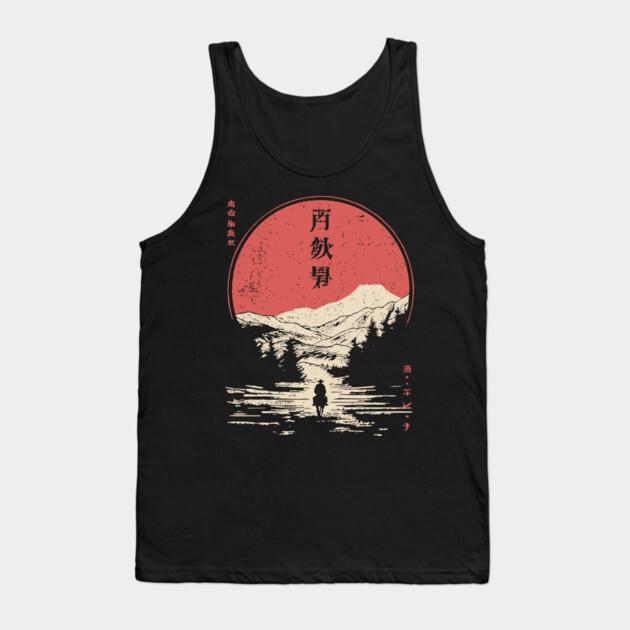 Lone Cowboy in a Japanese Woodblock West Tank Top by TuncGK