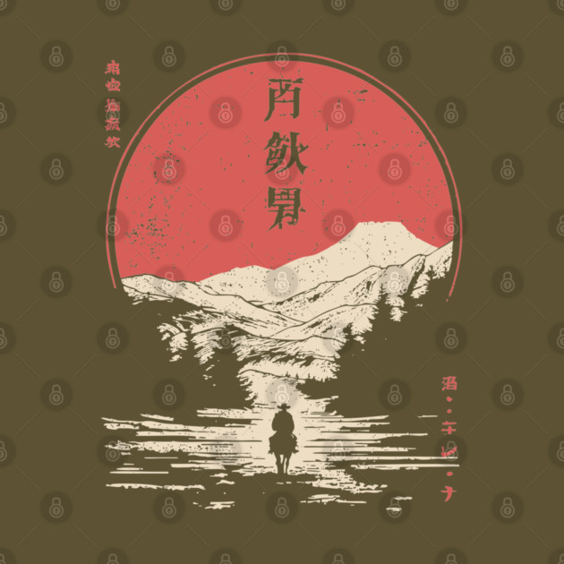 Lone Cowboy in a Japanese Woodblock West by TuncGK