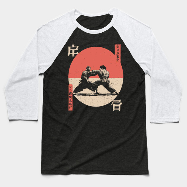 Judo Grapple in Vintage Ukiyo-e Style Baseball T-Shirt by TuncGK