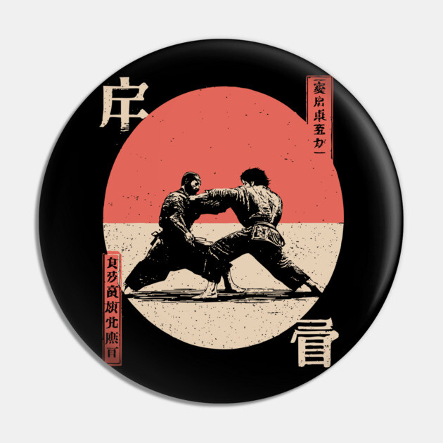Judo Grapple in Vintage Ukiyo-e Style Pin by TuncGK