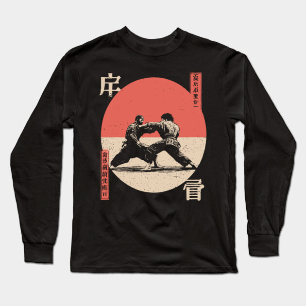Judo Grapple in Vintage Ukiyo-e Style Long Sleeve T-Shirt by TuncGK