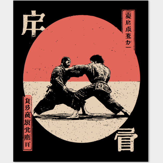 Judo Grapple in Vintage Ukiyo-e Style Wall Art by TuncGK