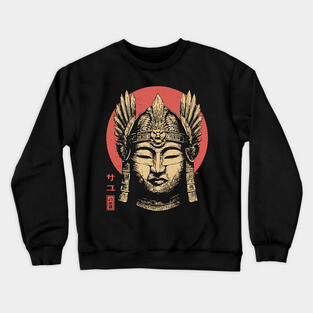 Valkyrie Buddha Mask in Ukiyo-e Fusion Crewneck Sweatshirt
