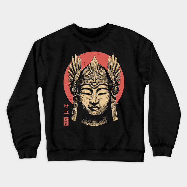 Valkyrie Buddha Mask in Ukiyo-e Fusion Crewneck Sweatshirt by TuncGK