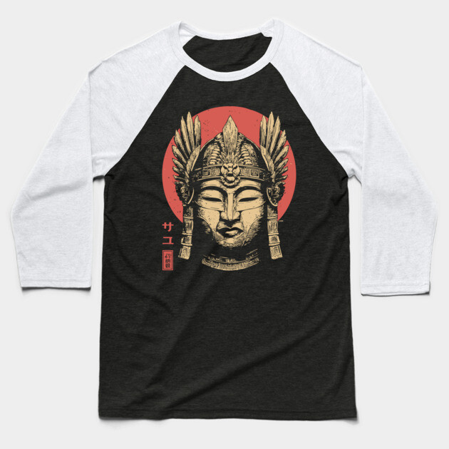 Valkyrie Buddha Mask in Ukiyo-e Fusion Baseball T-Shirt by TuncGK