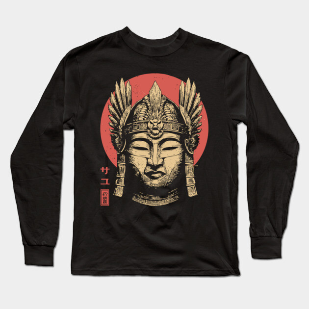 Valkyrie Buddha Mask in Ukiyo-e Fusion Long Sleeve T-Shirt by TuncGK