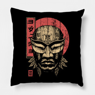 Tribal Warrior Mask in Ukiyo-e Style Pillow