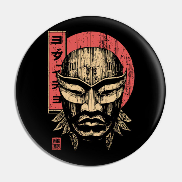 Tribal Warrior Mask in Ukiyo-e Style Pin by TuncGK