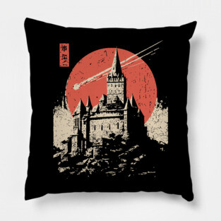 Medieval Castle Under a Comet in Ukiyo-e Style Pillow