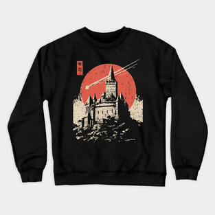 Medieval Castle Under a Comet in Ukiyo-e Style Crewneck Sweatshirt