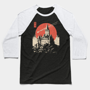 Medieval Castle Under a Comet in Ukiyo-e Style Baseball T-Shirt