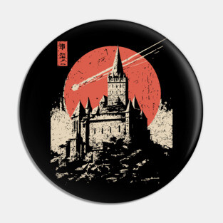 Medieval Castle Under a Comet in Ukiyo-e Style Pin