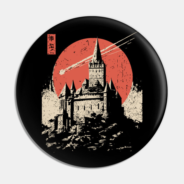 Medieval Castle Under a Comet in Ukiyo-e Style Pin by TuncGK