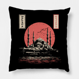 Istanbul Mosque in Serene Ukiyo-e Style Pillow